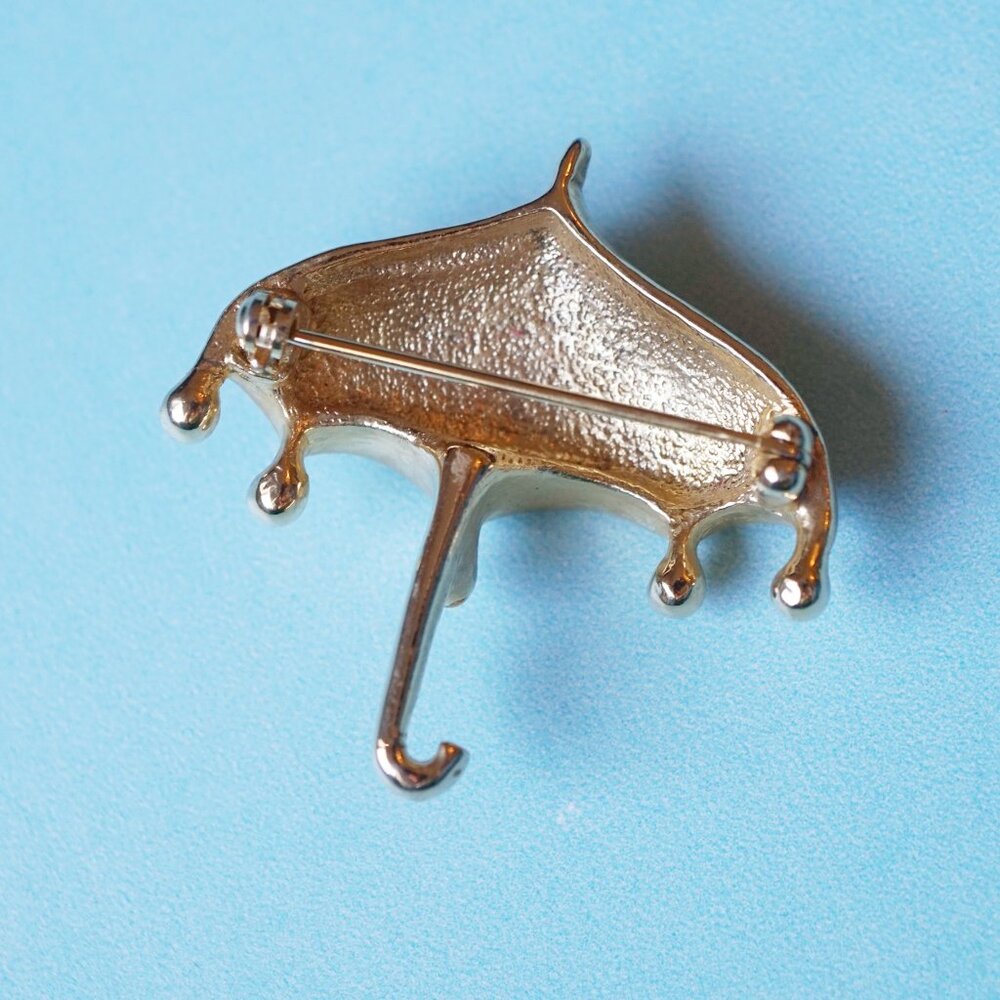 1980s Umbrella Brooch – Lavender Enamel & Crystal Raindrops, Gold Tone, Figural - Picture 3 of 4